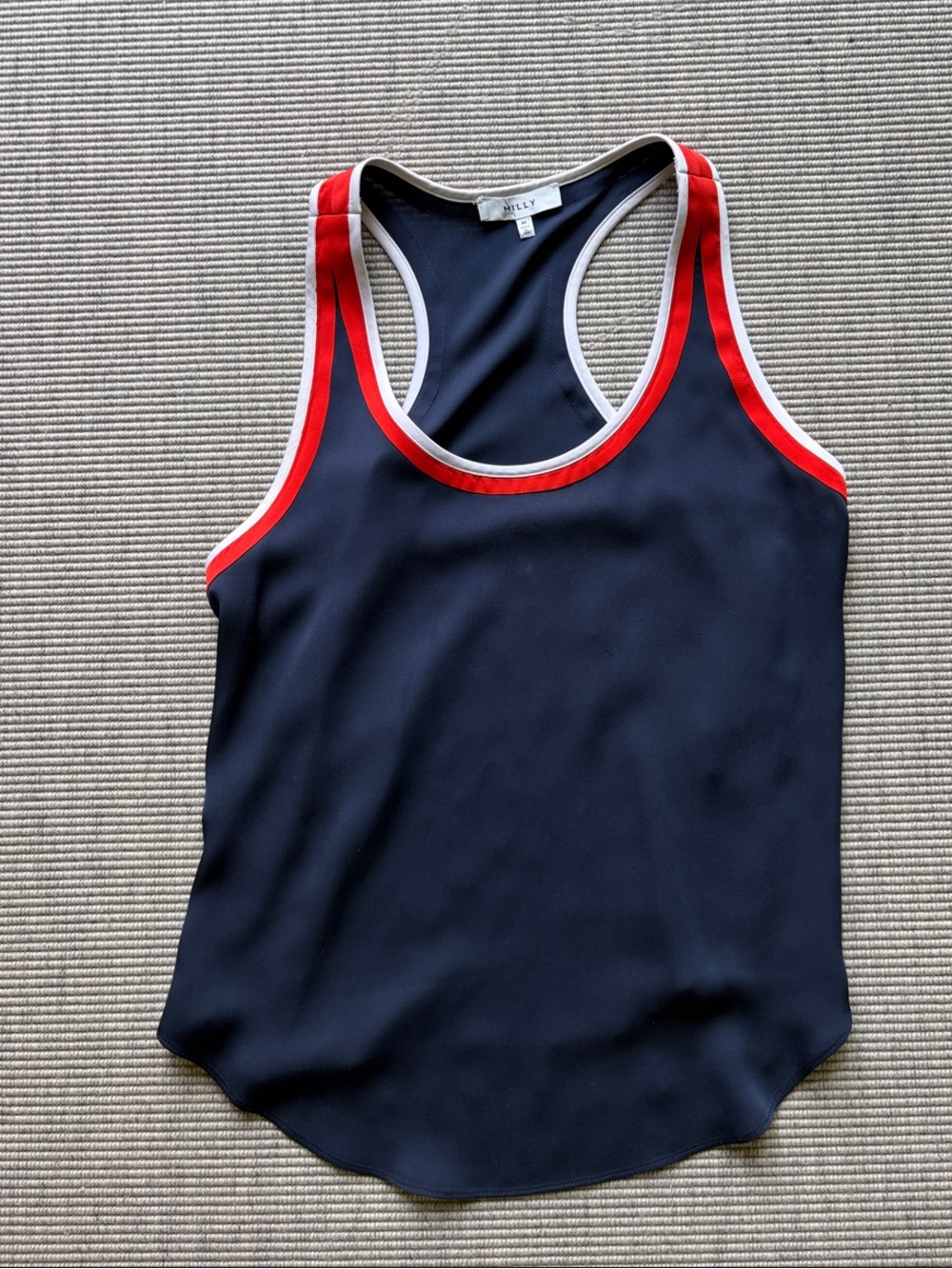 Milly Silk Navy Racerback Tank with Red & White Trim